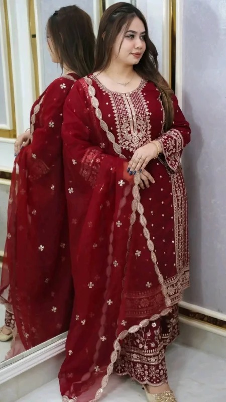 Premium Soft Jorjet With sequence embroidery Three Piece